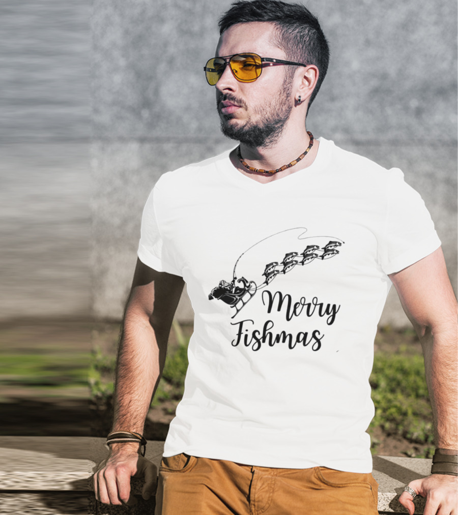 Merry Fishmas Sleigh With Fish Santa's Reindeer T-Shirt