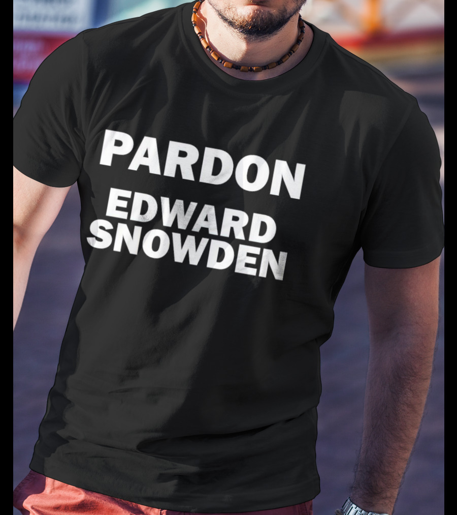Pardon Edward Snowden Black Text Protest T-Shirt