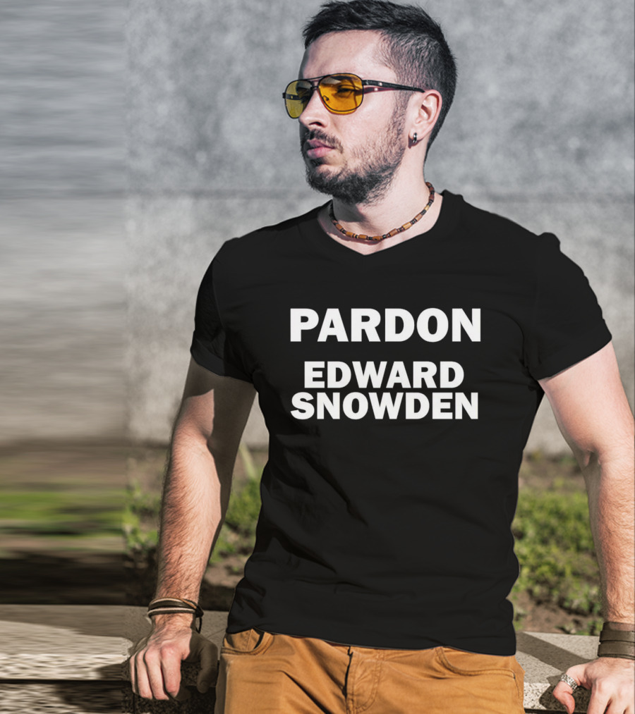 Pardon Edward Snowden Black Text Protest T-Shirt