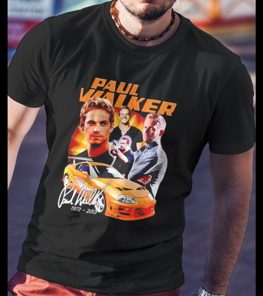 Paul Walker 1973-2013 Collage Signature Orange Car T-Shirt