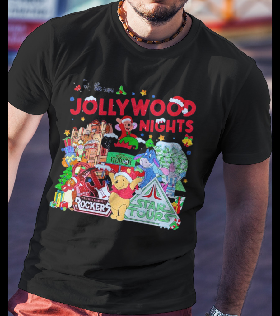 Disney Jollywood Nights Christmas Winnie The Pooh Eeyore Rockers Star Tours T-Shirt