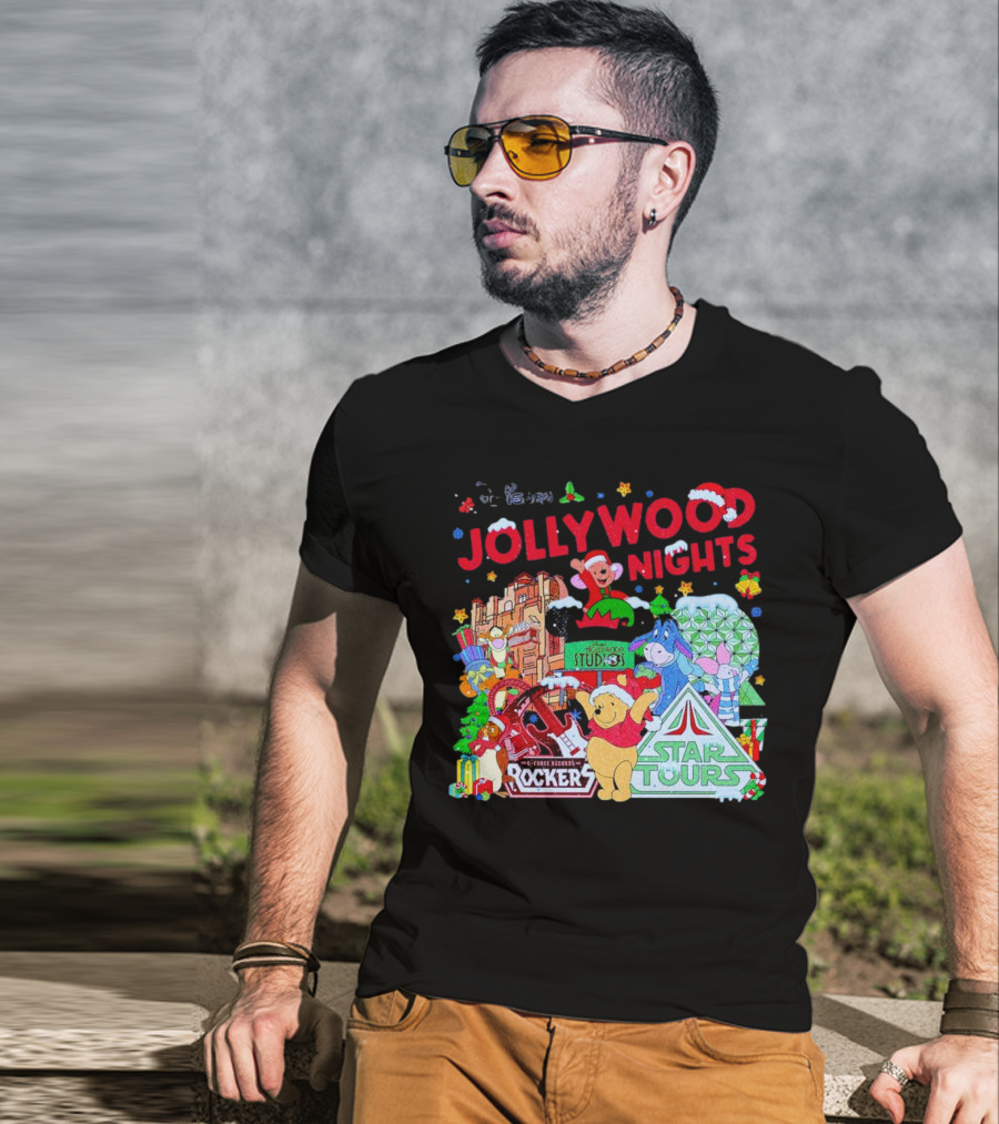 Disney Jollywood Nights Christmas Winnie The Pooh Eeyore Rockers Star Tours T-Shirt