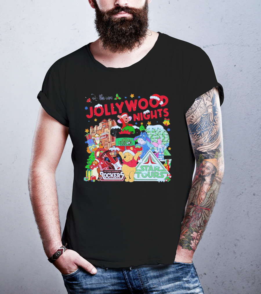 Disney Jollywood Nights Christmas Winnie The Pooh Eeyore Rockers Star Tours T-Shirt