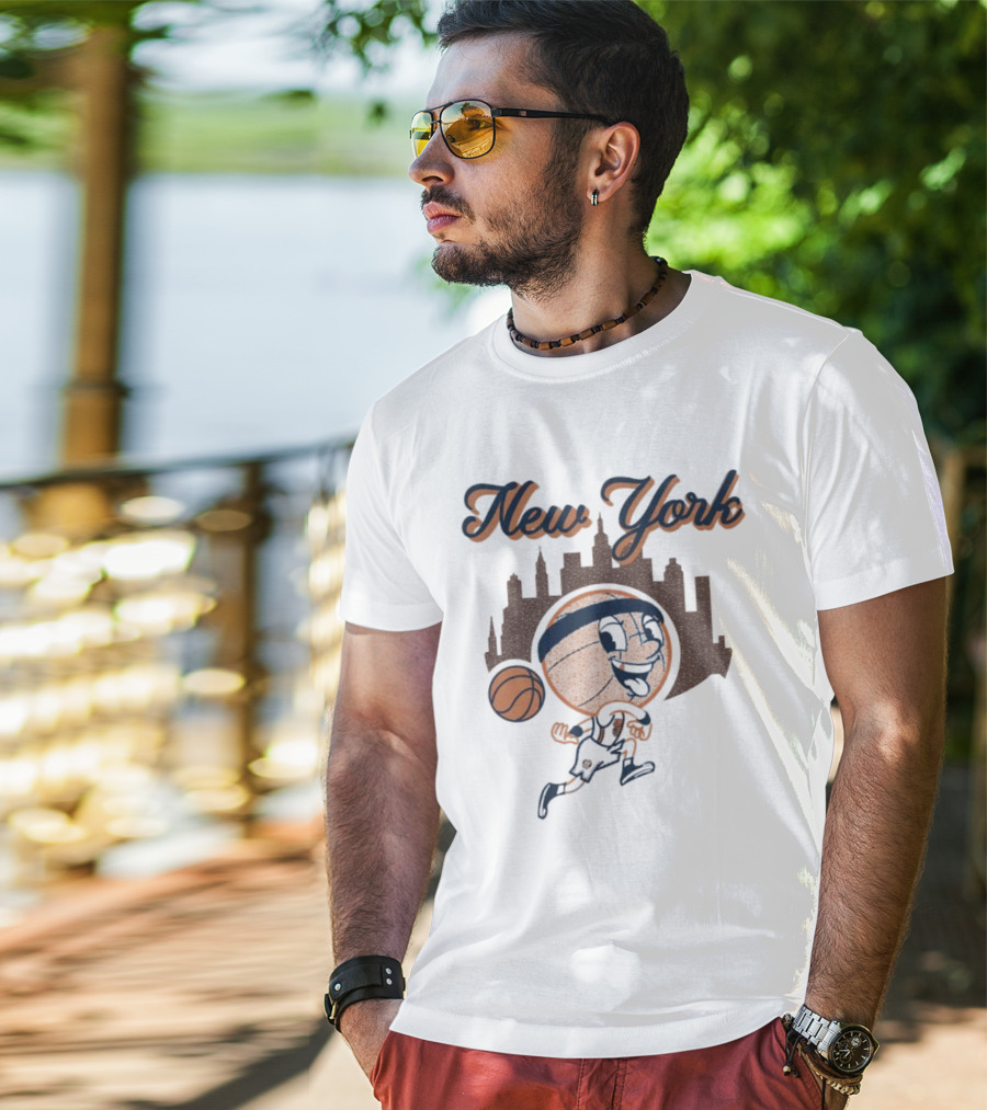 New York Hoops Skyline Basketball Cartoon T-Shirt