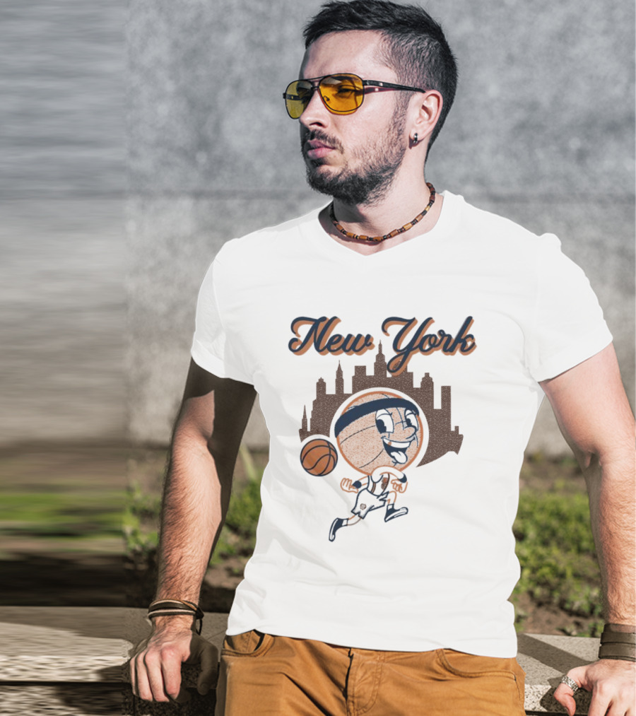 New York Hoops Skyline Basketball Cartoon T-Shirt