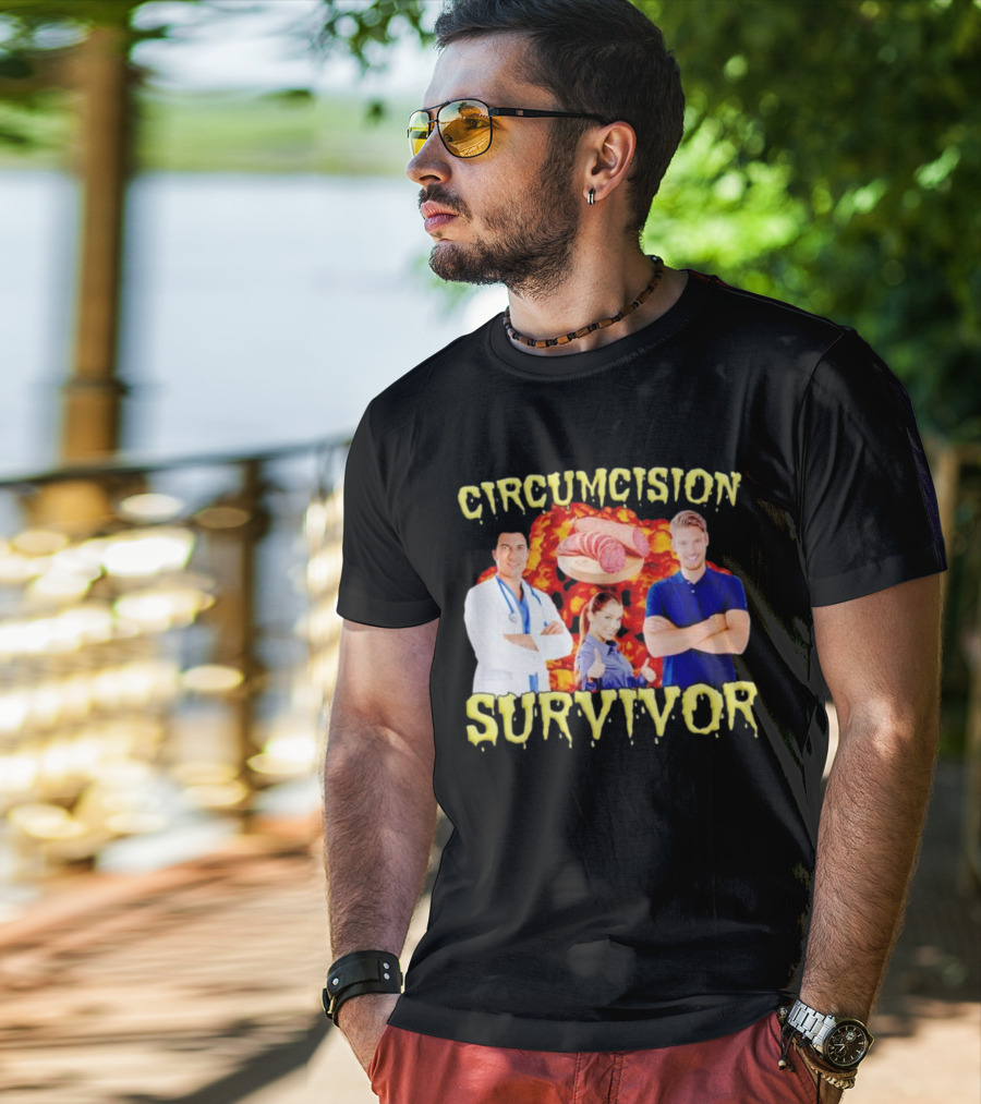 Circumcision Survivor Smiling Group Salami Background T-Shirt