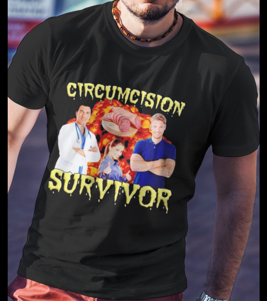 Circumcision Survivor Smiling Group Salami Background T-Shirt