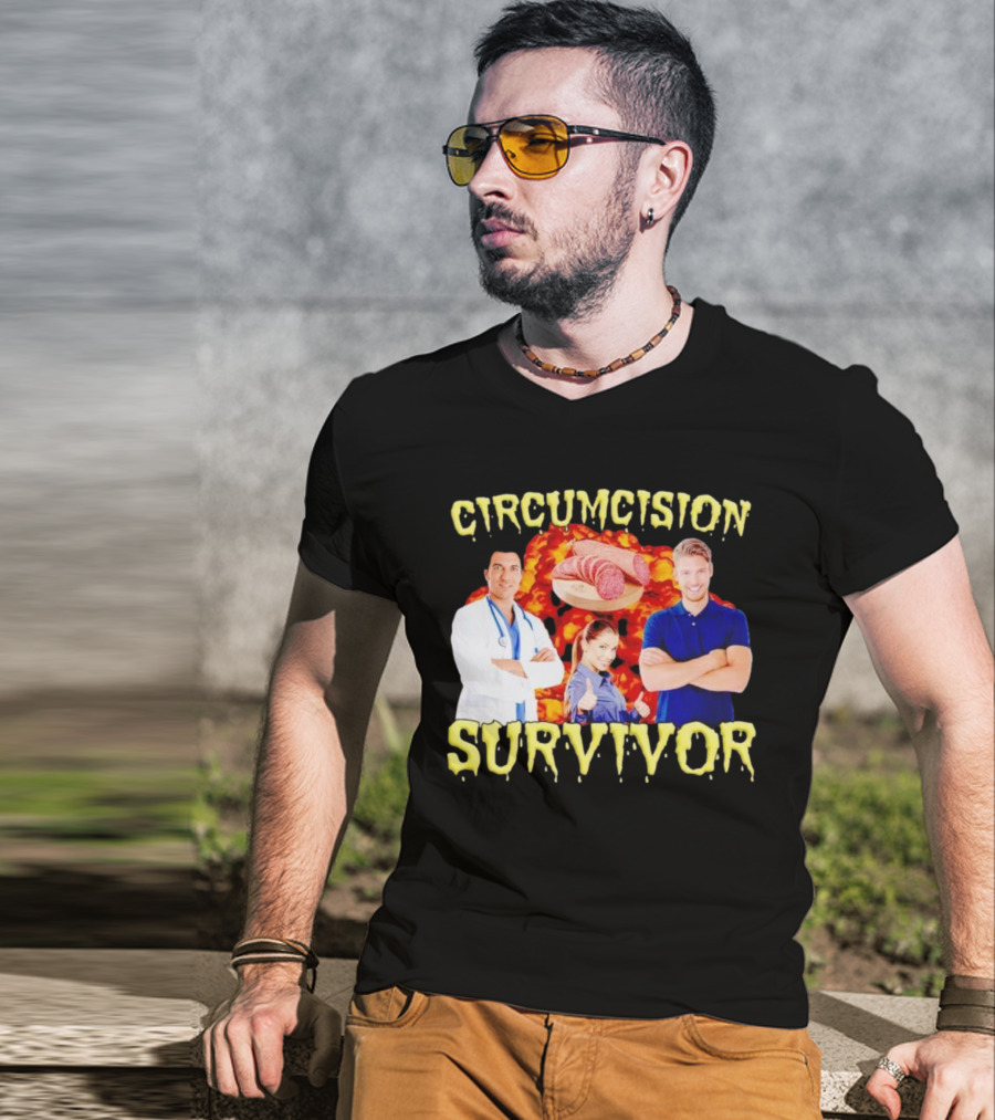 Circumcision Survivor Smiling Group Salami Background T-Shirt