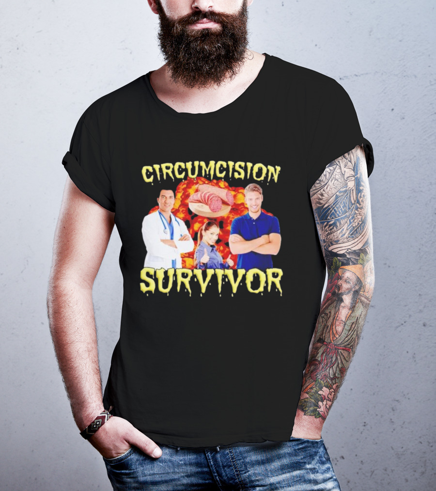 Circumcision Survivor Smiling Group Salami Background T-Shirt