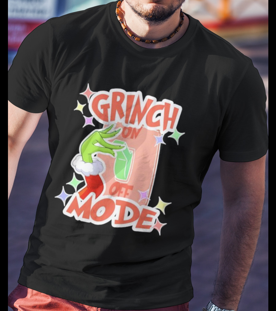 Grinch On Off Mode Green Furry Hand Lightswitch Stars T-Shirt