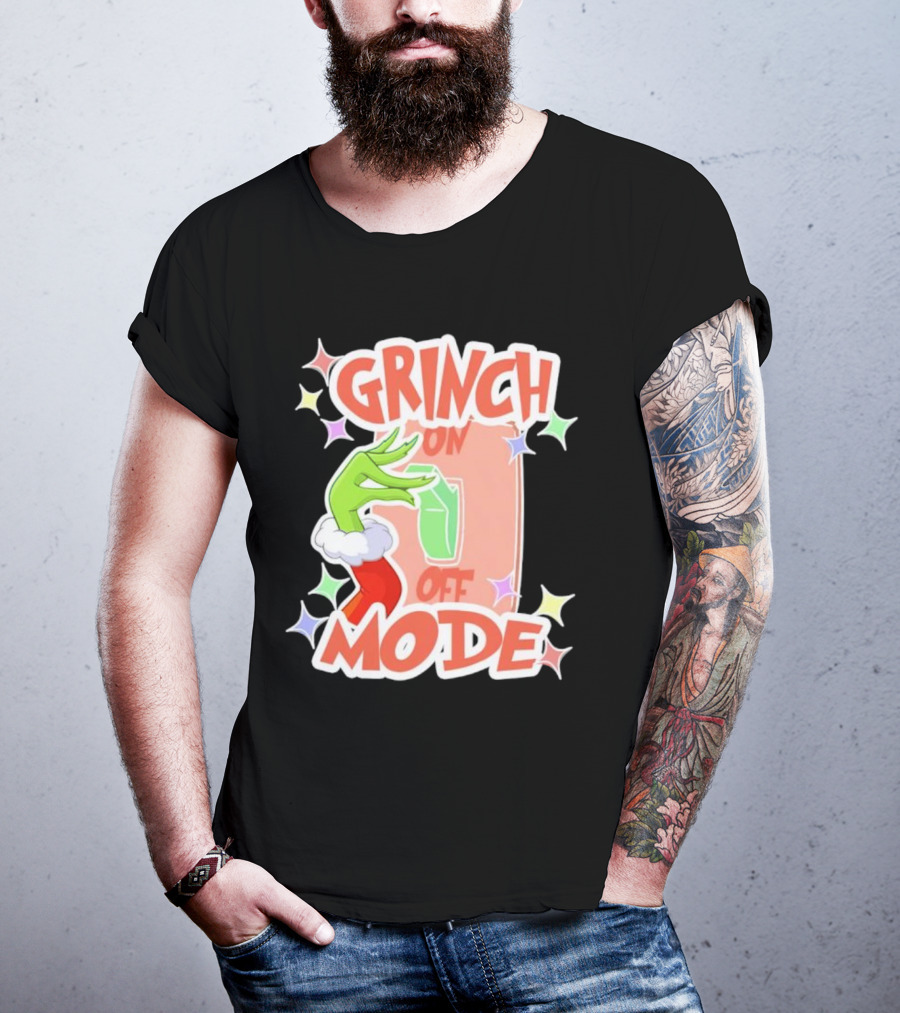 Grinch On Off Mode Green Furry Hand Lightswitch Stars T-Shirt