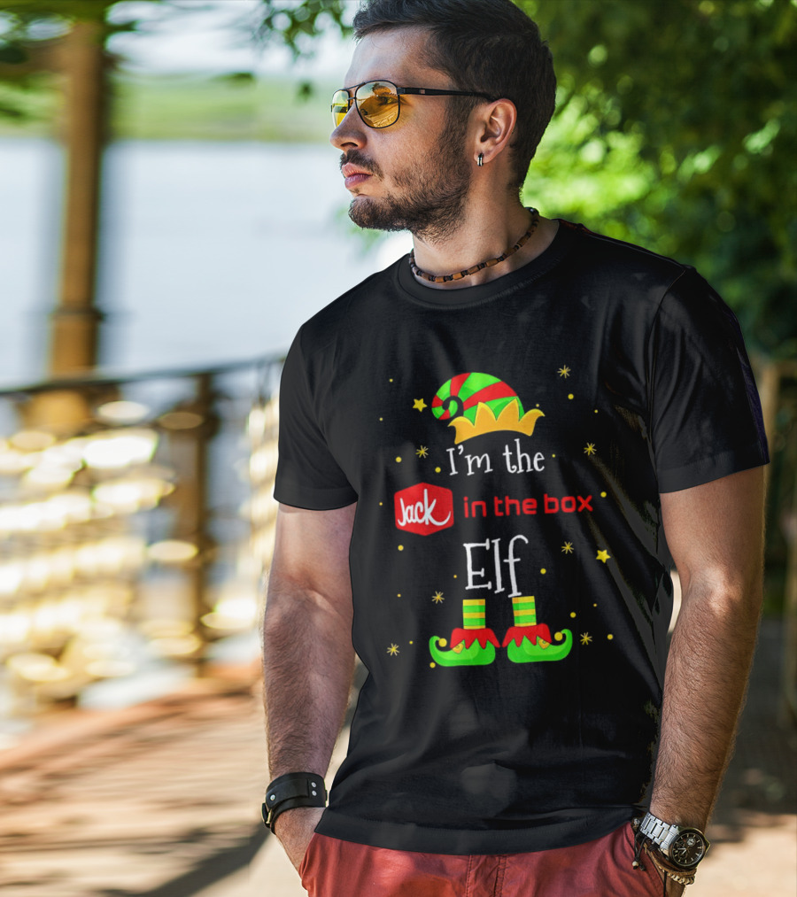I’m The Jack In The Box Elf Christmas Green Red Hat Shoes Stars T-Shirt
