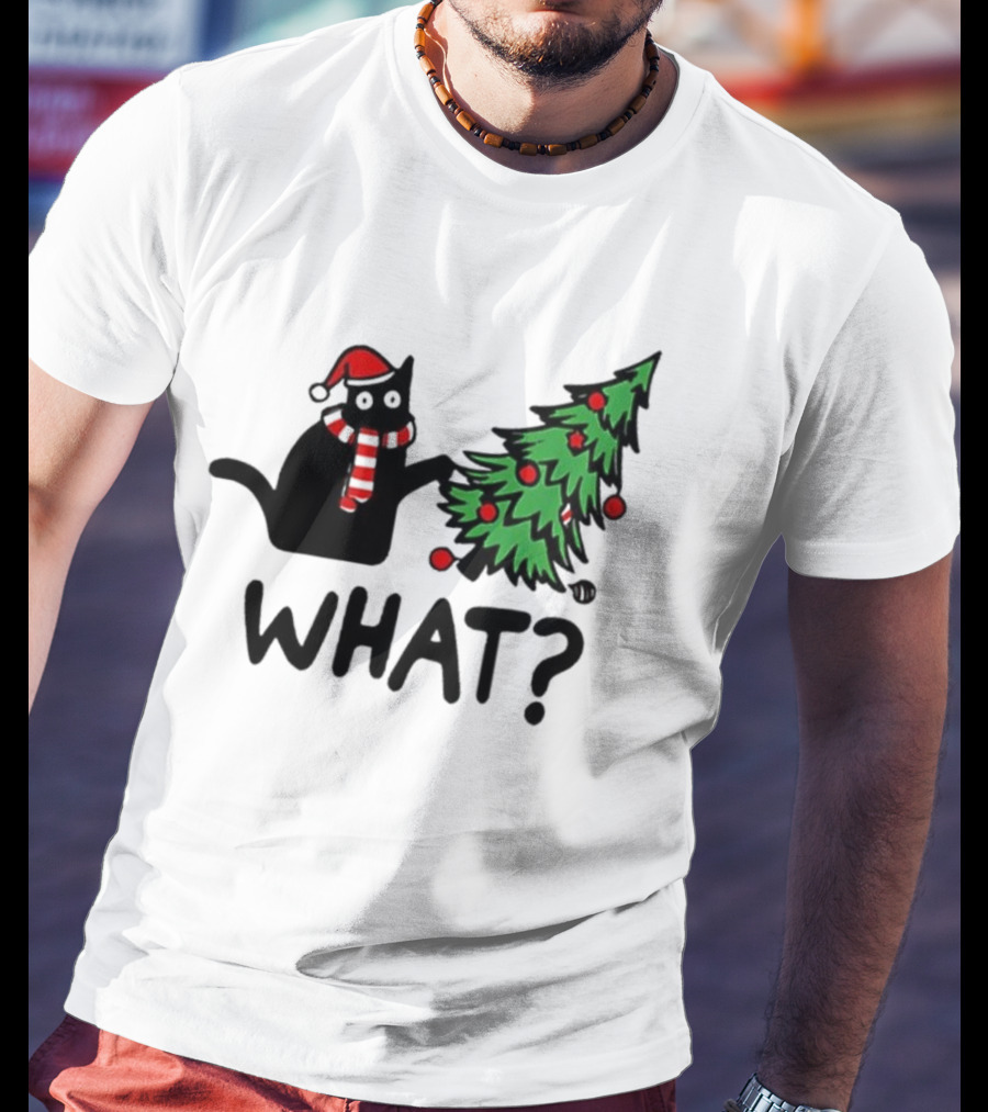 What Cat Christmas Santa Hat Tree T-Shirt