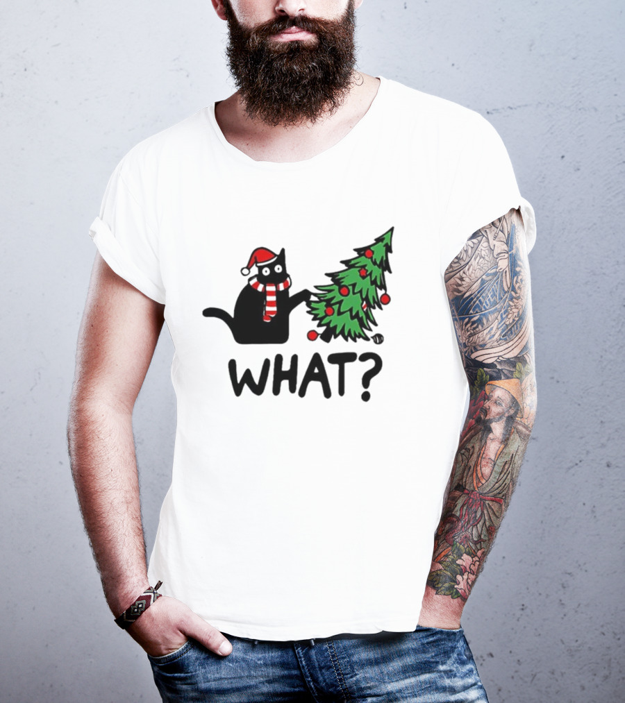 What Cat Christmas Santa Hat Tree T-Shirt