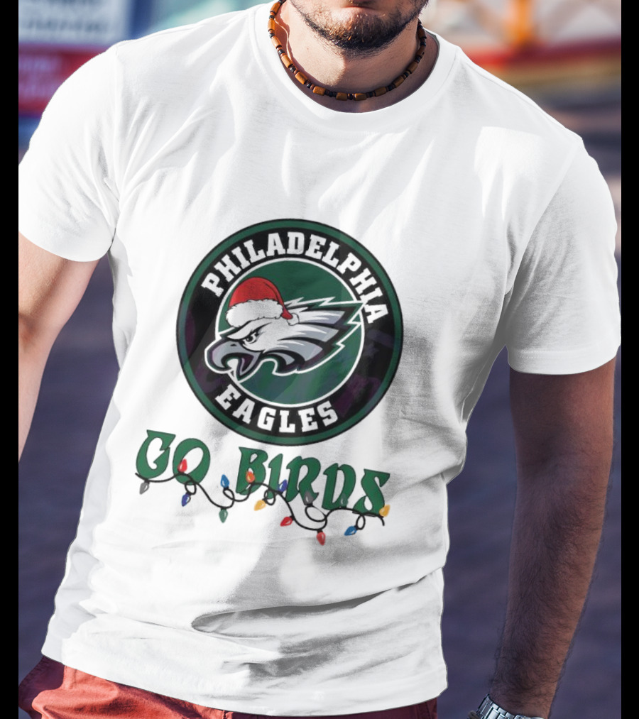 Philadelphia Eagles Go Birds Christmas Lights Santa Hat T-Shirt