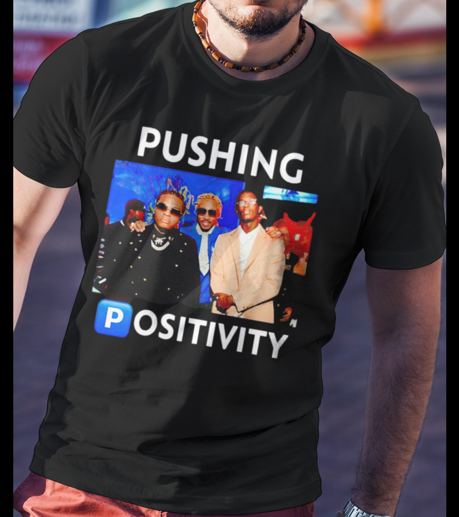 Pushing Positivity Iconic Trio With Blue Background T-Shirt