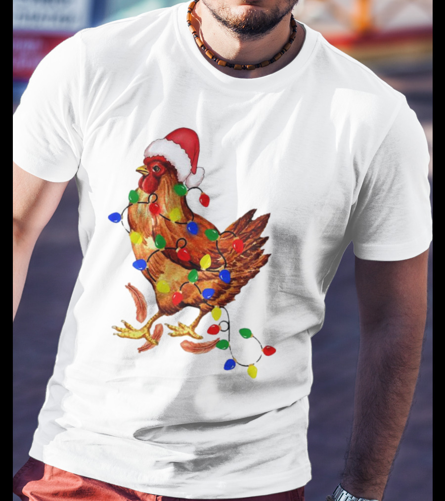 Santa Chicken With Christmas Lights T-Shirt