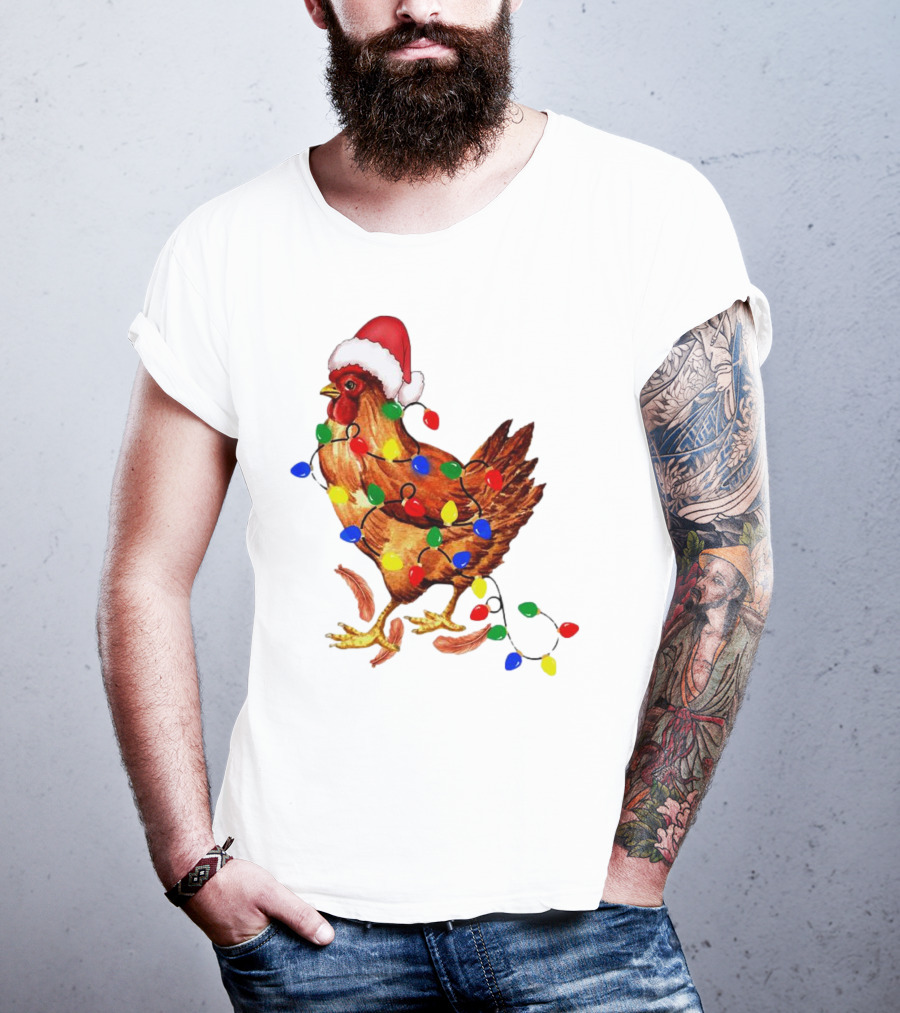 Santa Chicken With Christmas Lights T-Shirt