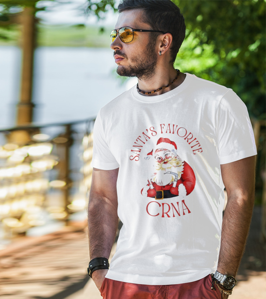 Santa's Favorite CRNA Christmas Festive Red Suit And Beard T-Shirt