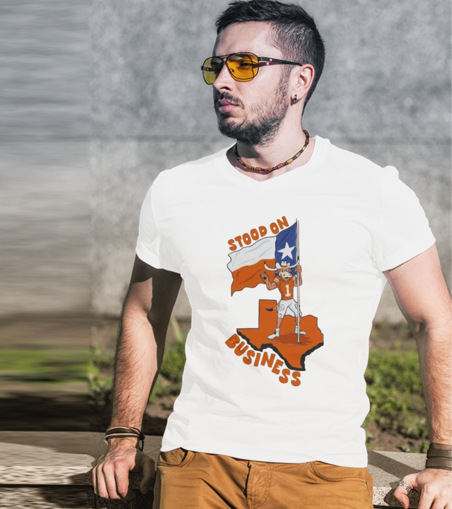 Stood On Business Texas Longhorns Mascot Holding Lone Star Flag T-Shirt