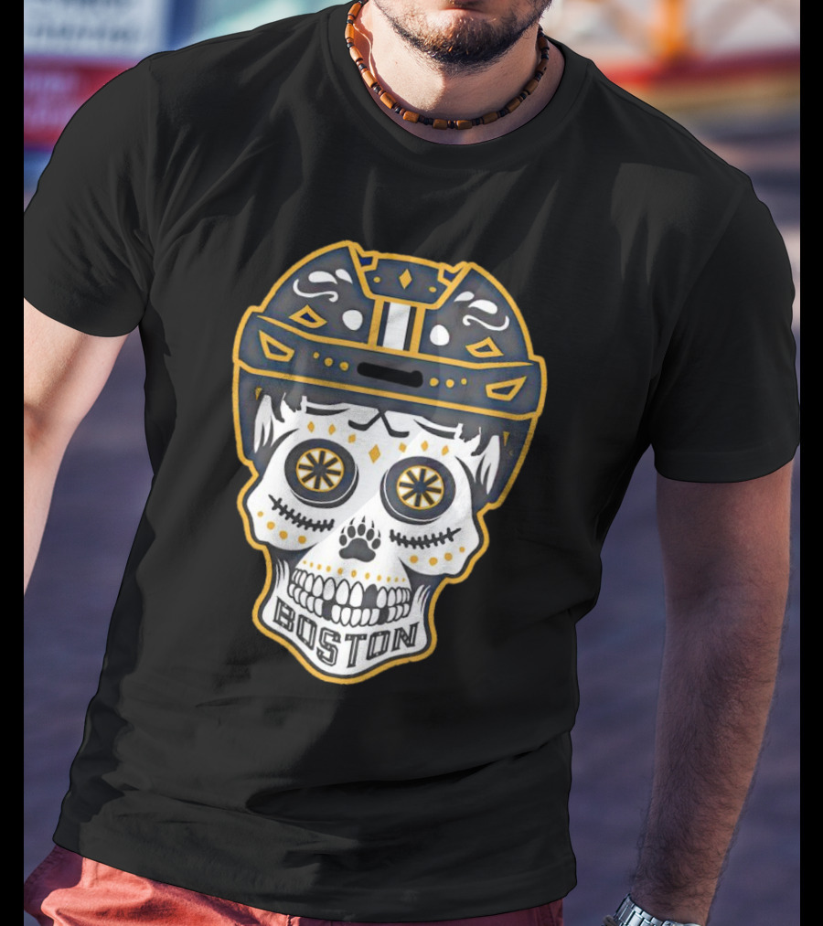 Boston Bruins Sugar Skull Helmet T-Shirt