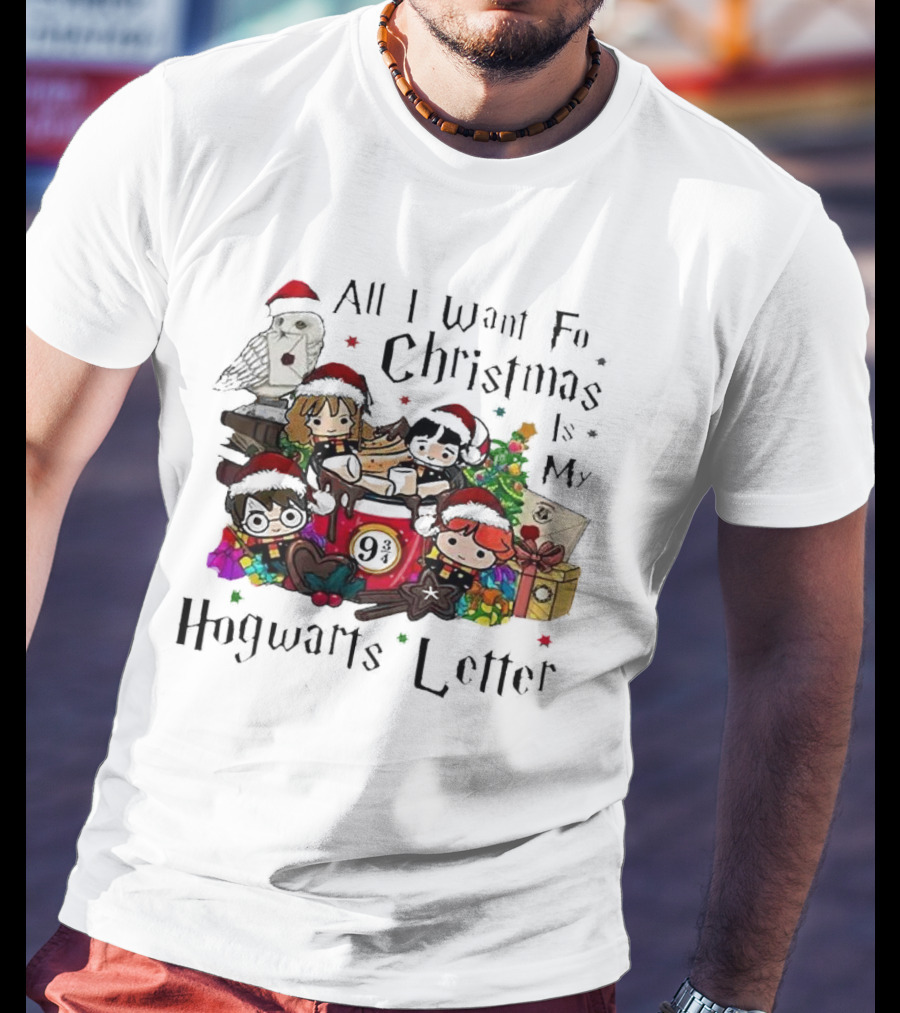 All I Want For Christmas Is My Hogwarts Letter Platform 9¾ With Owl Santa Hats And Gifts T-Shirt