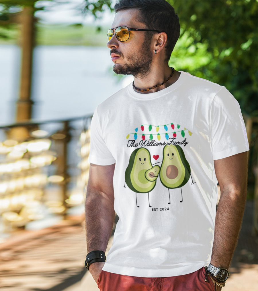 The Williams Family Baby On The Way Avocado Parents Christmas Lights Est T-Shirt