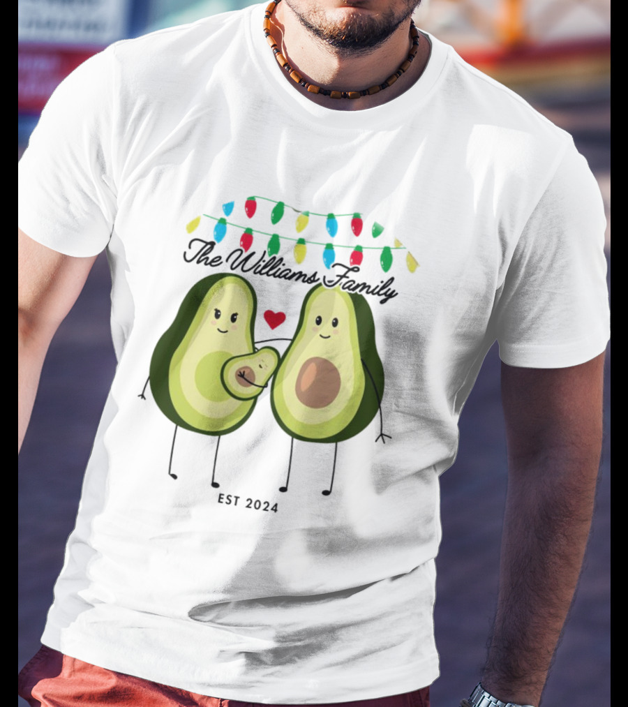 The Williams Family Baby On The Way Avocado Parents Christmas Lights Est T-Shirt