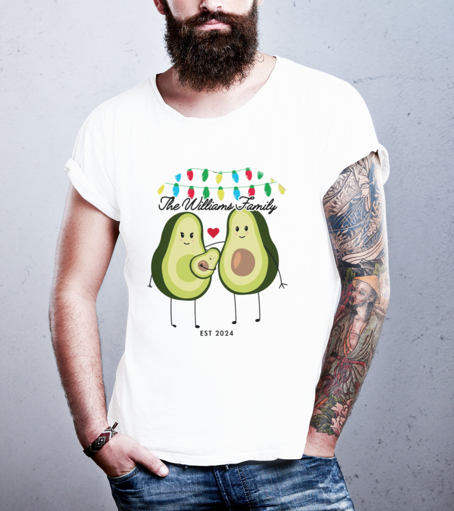 The Williams Family Baby On The Way Avocado Parents Christmas Lights Est T-Shirt
