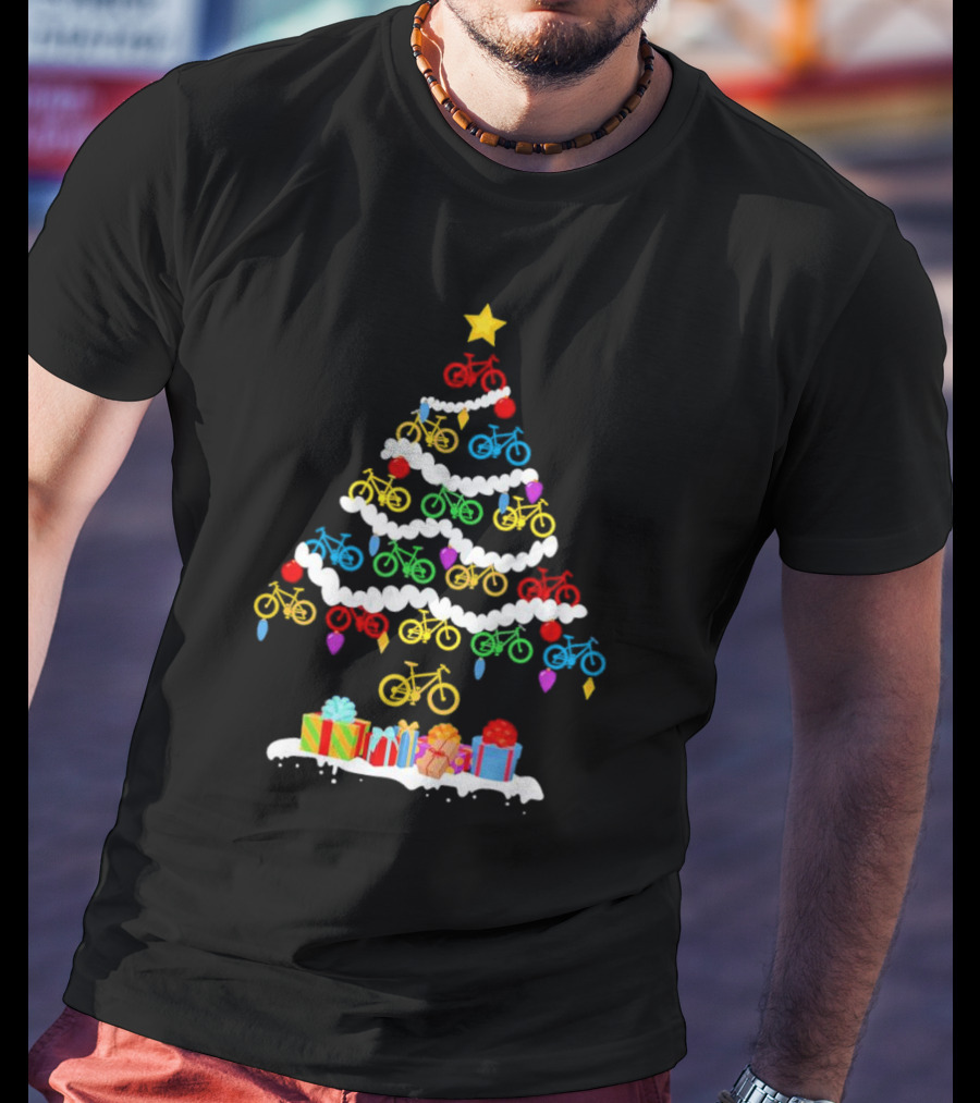 Colorful Bicycle Christmas Tree With Star And Presents T-Shirt