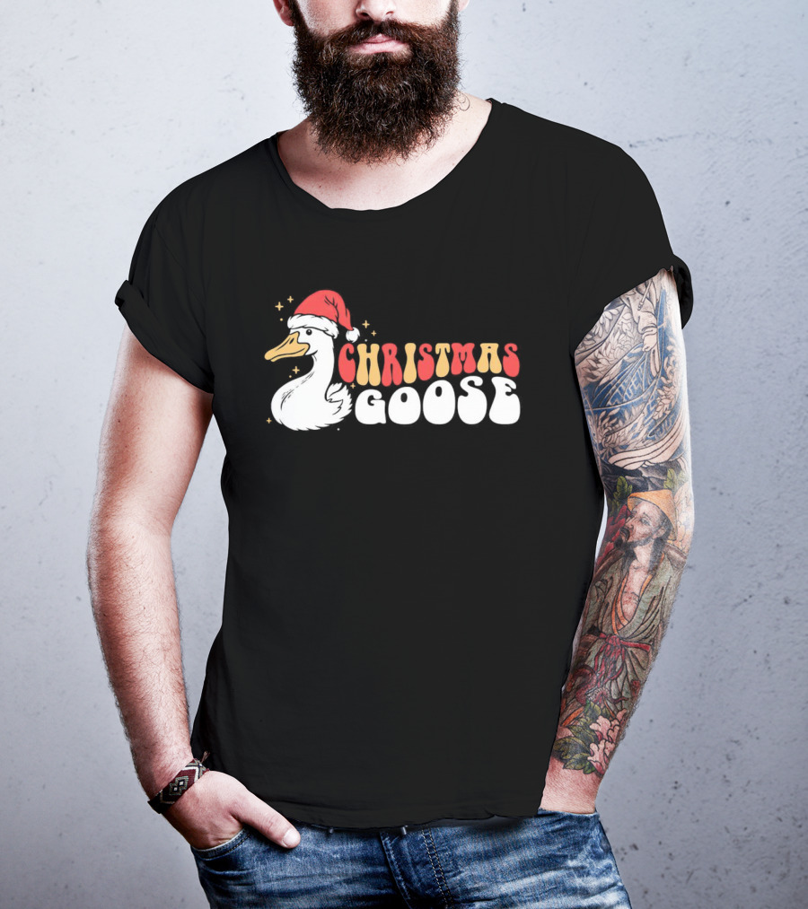 Christmas Goose Santa Hat Retro Holiday Duck T-Shirt