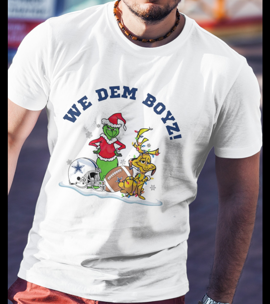 We Dem Boyz Grinch And Max Dallas Cowboys Christmas T-Shirt