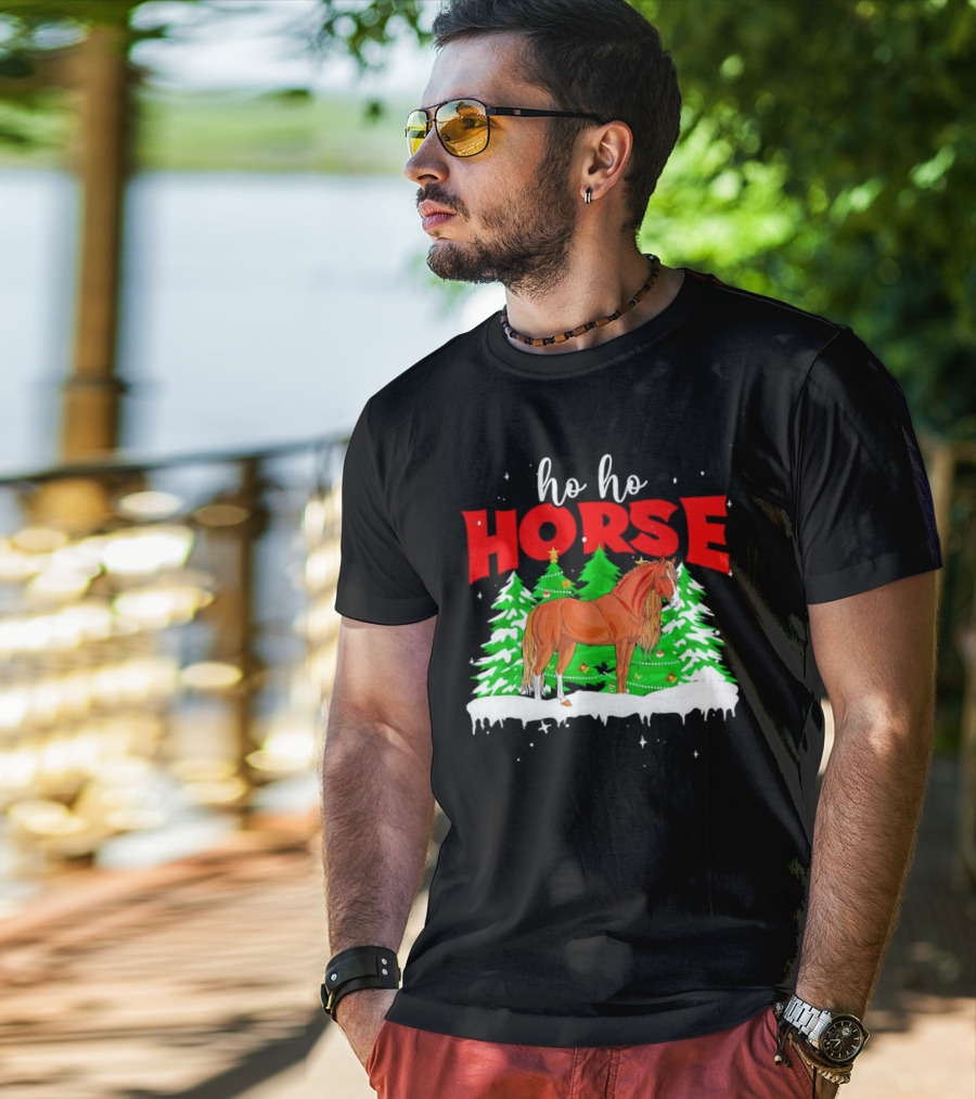 Ho Ho Horse Christmas Trees Snow Holiday T-Shirt