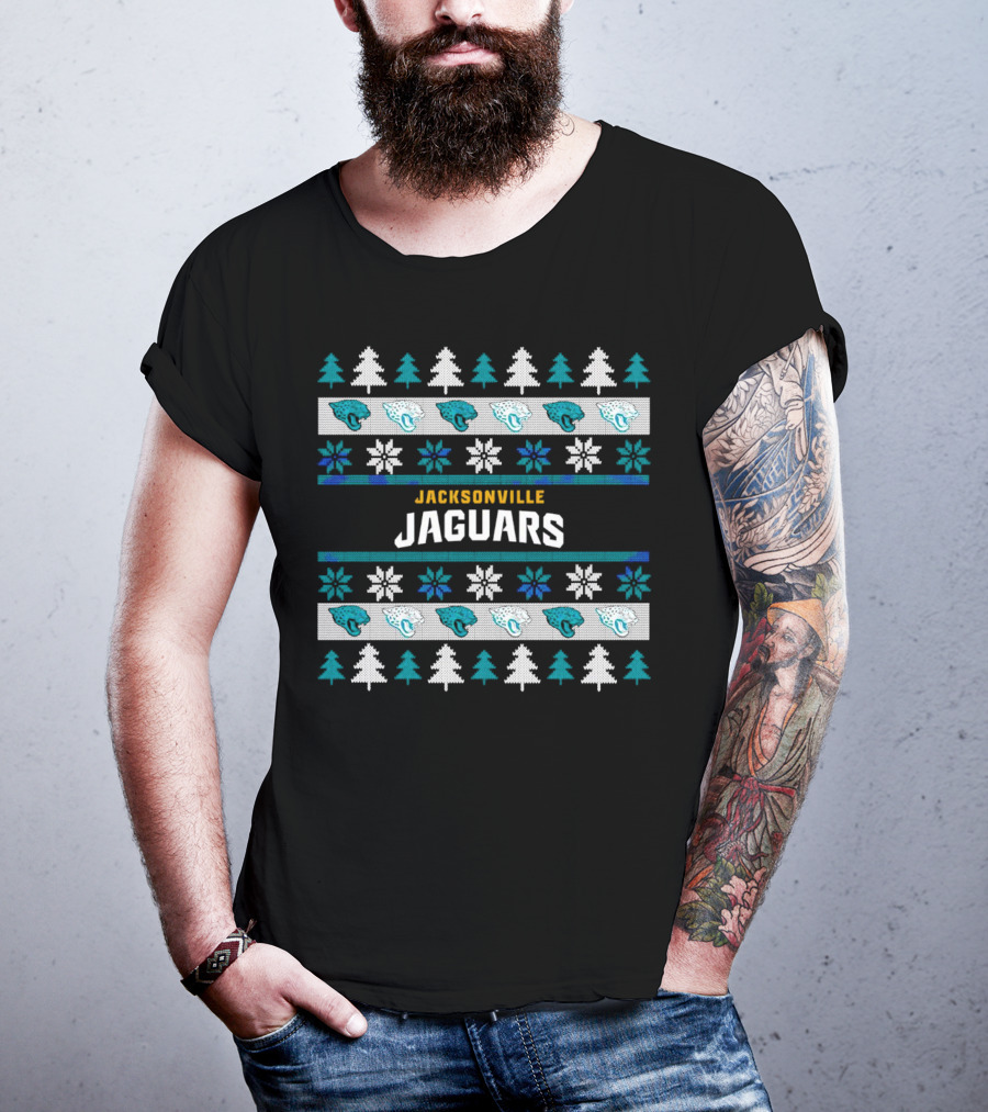 Jacksonville Jaguars Ugly Christmas Sweater Football Holiday Trees Snowflakes​​ T-Shirt