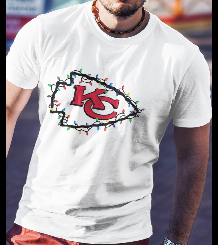 Kansas City Chiefs KC Logo Christmas Lights T-Shirt