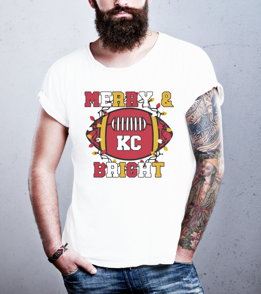 Kansas City Chiefs Merry And Bright Christmas KC Football Lights T-Shirt
