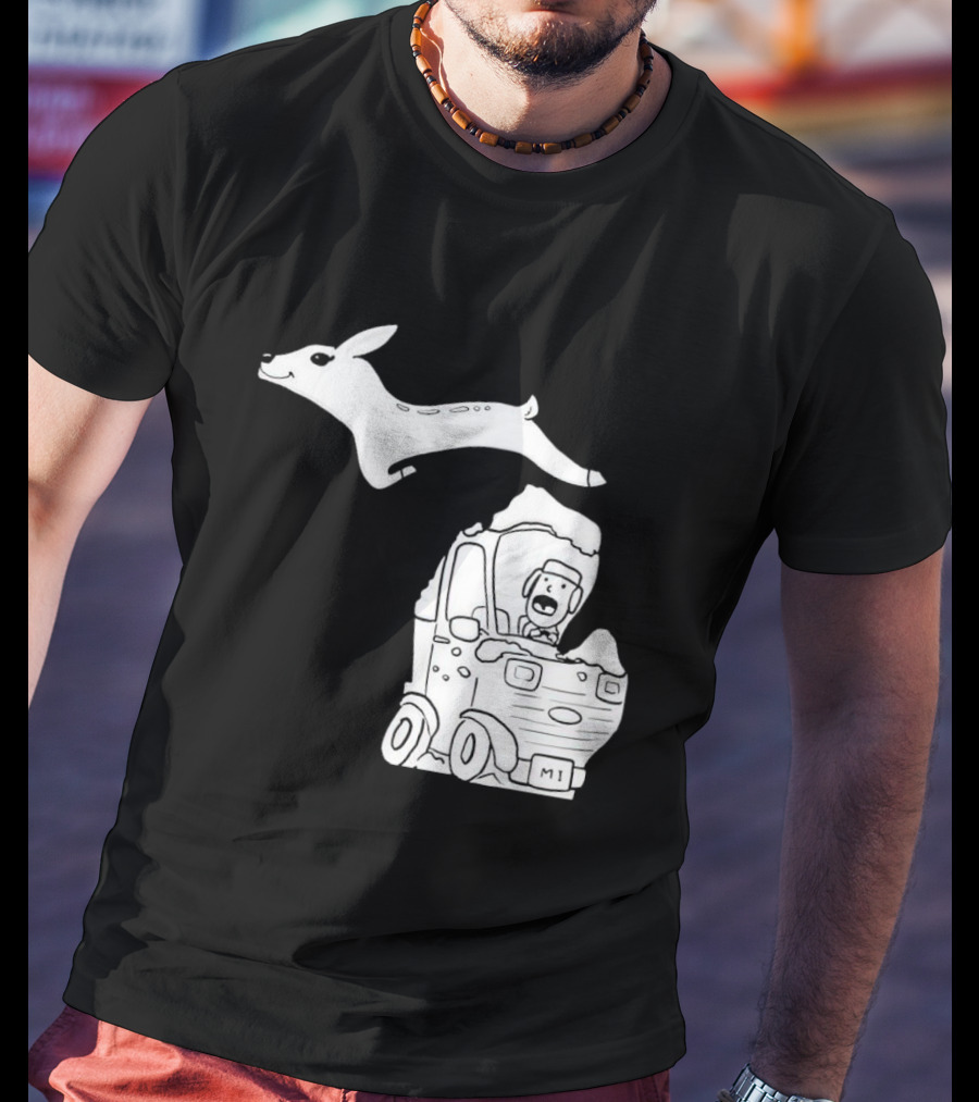 Michigan Deer Leaping Over Snowy Car With Driver T-Shirt