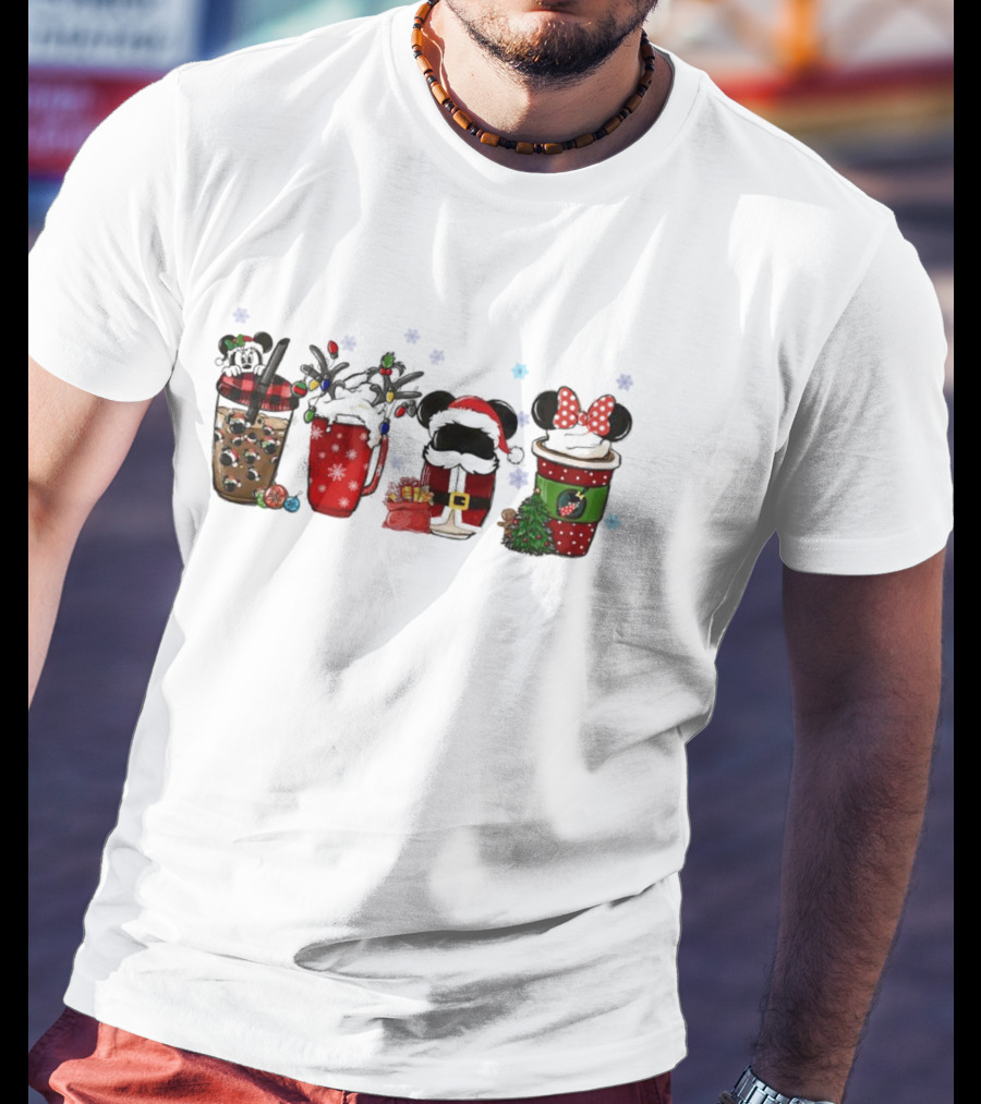 Mickey Mouse Christmas Drinks With Holiday Decorations T-Shirt