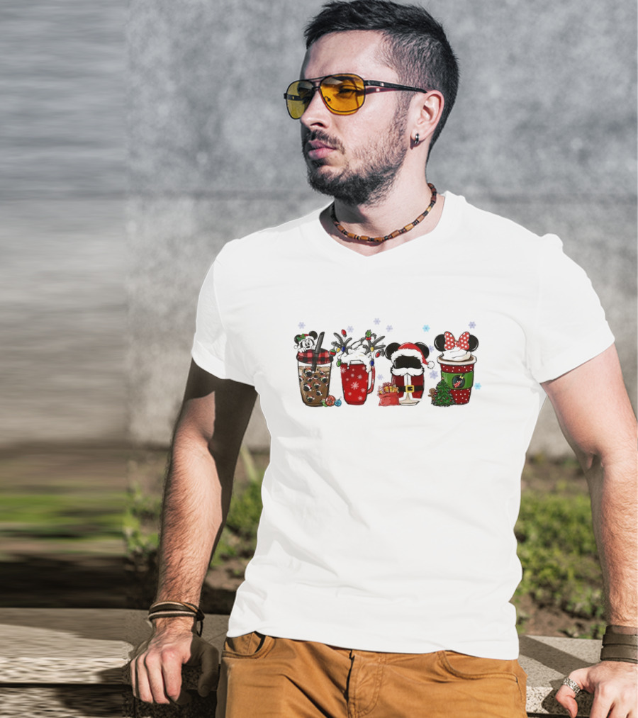 Mickey Mouse Christmas Drinks With Holiday Decorations T-Shirt