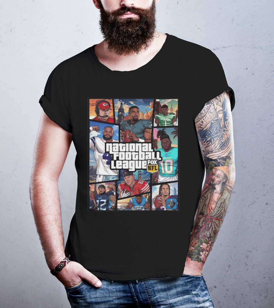 National Football League NFL Teams Players Fox Sports Grand Theft Auto T-Shirt