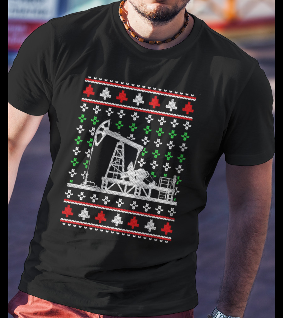 Oil Rig Pump Drill Christmas Knitted T-Shirt