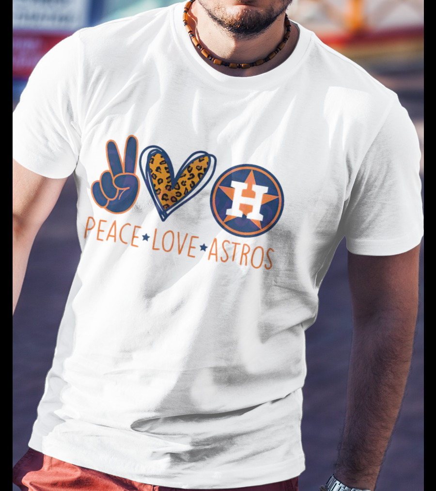 Peace Love Astros Leopard Heart Baseball Team T-Shirt