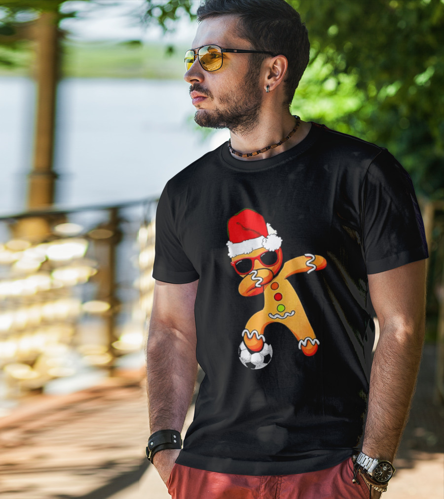 Christmas Dabbing Gingerbread Santa Hat Soccer Ball T-Shirt