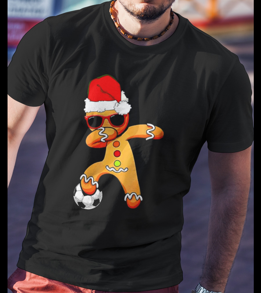 Christmas Dabbing Gingerbread Santa Hat Soccer Ball T-Shirt