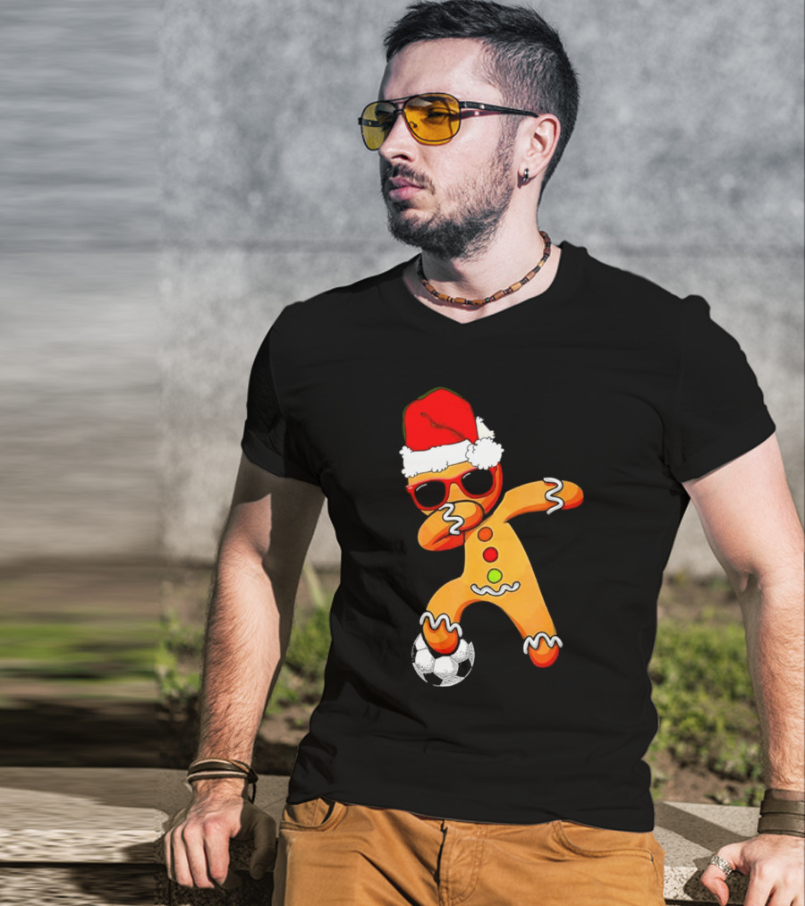 Christmas Dabbing Gingerbread Santa Hat Soccer Ball T-Shirt