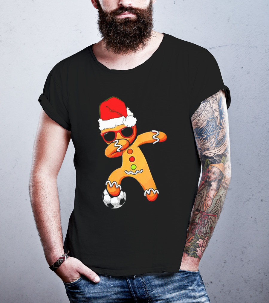 Christmas Dabbing Gingerbread Santa Hat Soccer Ball T-Shirt