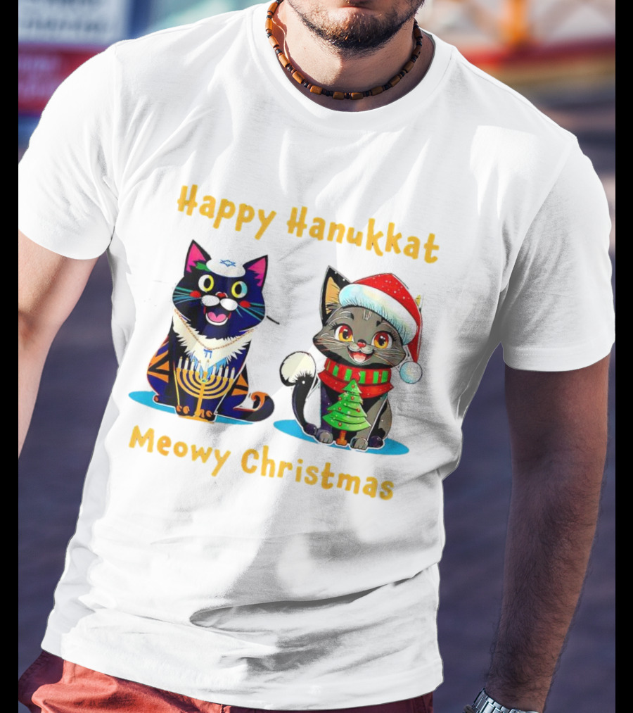 Happy Hanukkat Meowy Christmas Cats In Festive Holiday Attire T-Shirt