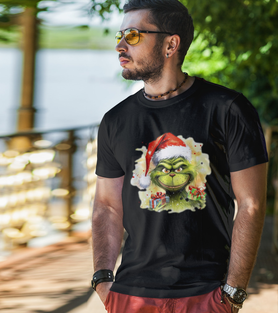 Santa Grinch Watercolor Christmas Gift Boxes T-Shirt