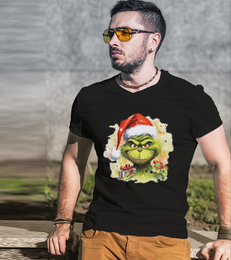Santa Grinch Watercolor Christmas Gift Boxes T-Shirt