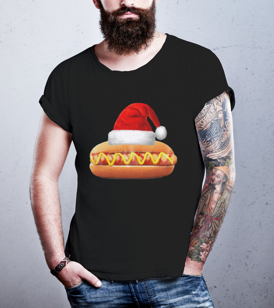 Santa Hat Hot Dog Christmas Family Dinner T-Shirt
